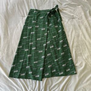 NWT Le Glazik Green Cotton Wrap Midi Skirt, EU 36